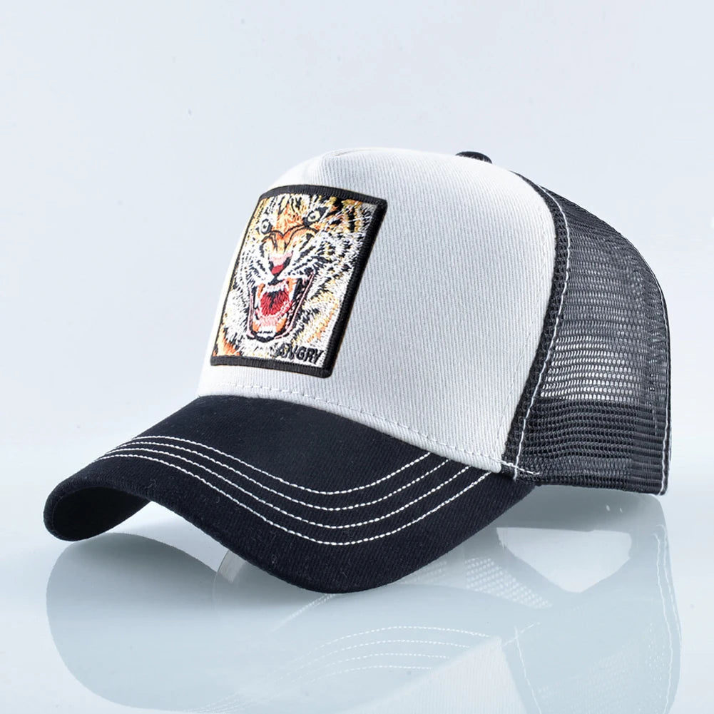 Tiger Embroidery Patch Trucker Cap – Breathable Mesh Snapback Hat