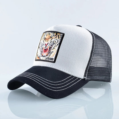 Tiger Embroidery Patch Trucker Cap – Breathable Mesh Snapback Hat