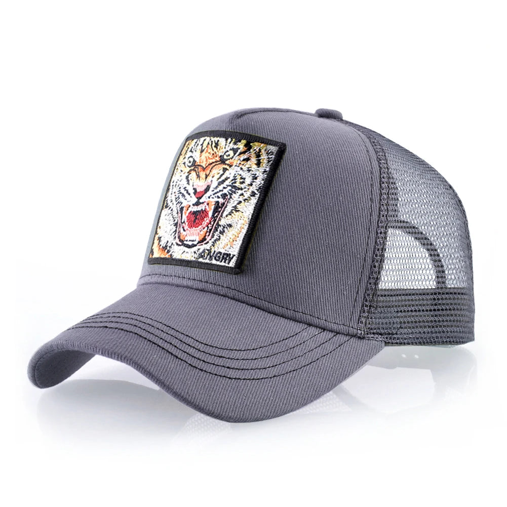 Tiger Embroidery Patch Trucker Cap – Breathable Mesh Snapback Hat