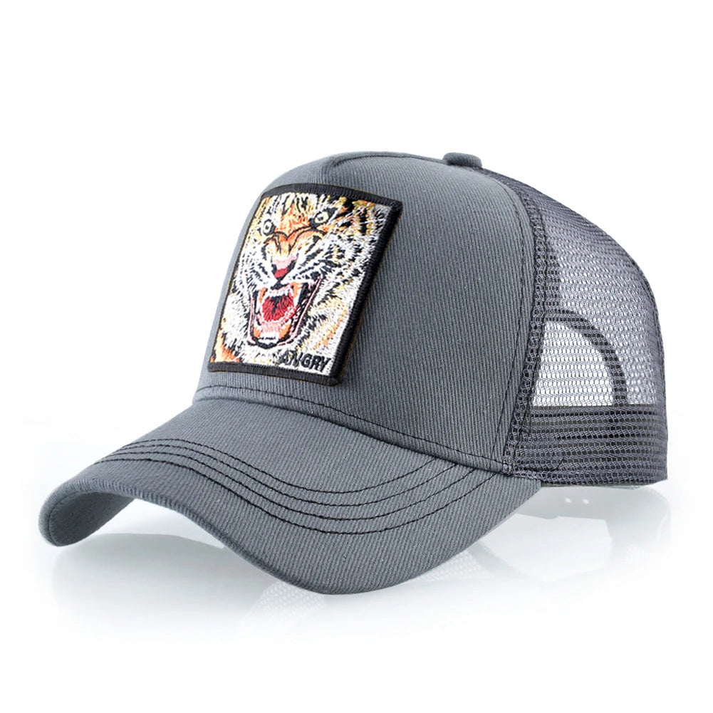 Tiger Embroidery Patch Trucker Cap – Breathable Mesh Snapback Hat