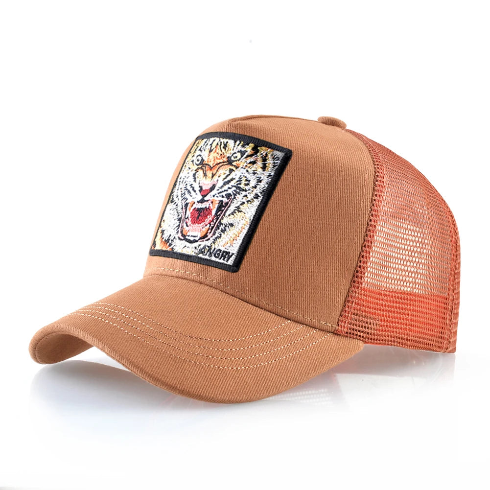 Tiger Embroidery Patch Trucker Cap – Breathable Mesh Snapback Hat