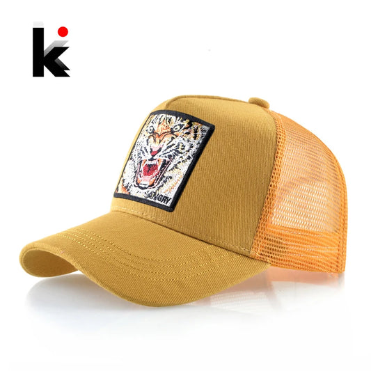 Tiger Embroidery Patch Trucker Cap – Breathable Mesh Snapback Hat