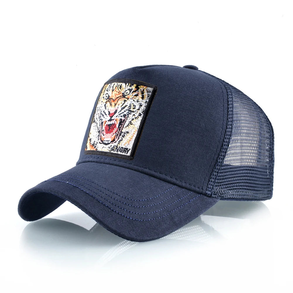 Tiger Embroidery Patch Trucker Cap – Breathable Mesh Snapback Hat