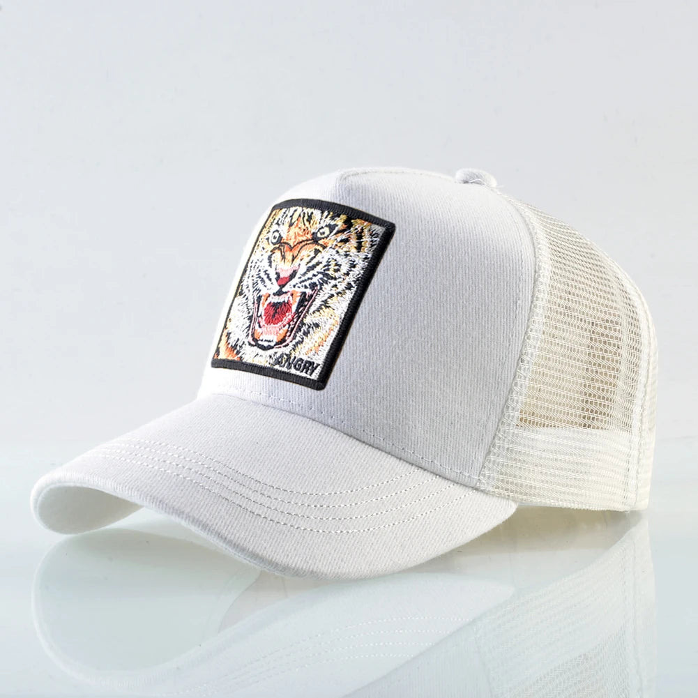 Tiger Embroidery Patch Trucker Cap – Breathable Mesh Snapback Hat