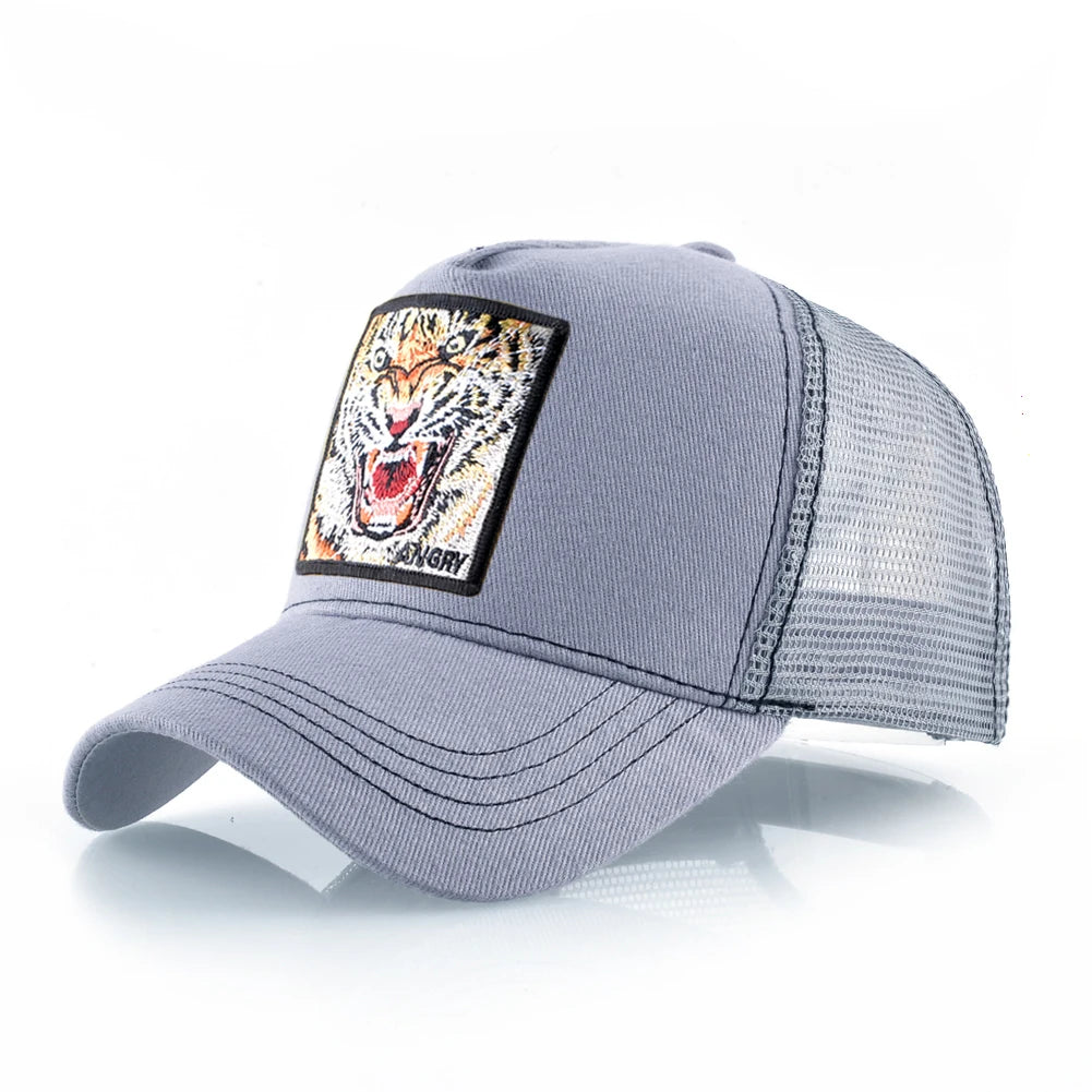 Tiger Embroidery Patch Trucker Cap – Breathable Mesh Snapback Hat