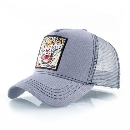 Tiger Embroidery Patch Trucker Cap – Breathable Mesh Snapback Hat