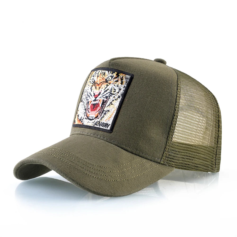 Tiger Embroidery Patch Trucker Cap – Breathable Mesh Snapback Hat