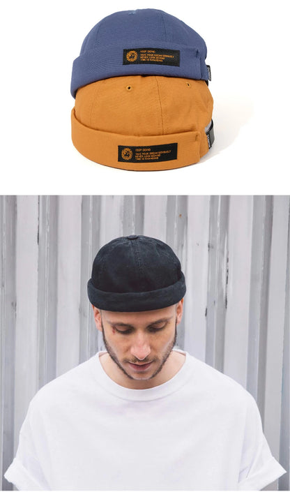 Retro Brimless Cap with Letter Label | Unisex Streetwear Beanie Hat