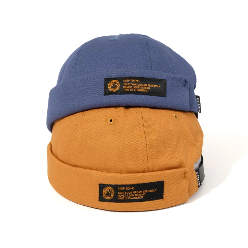 Retro Brimless Cap with Letter Label | Unisex Streetwear Beanie Hat