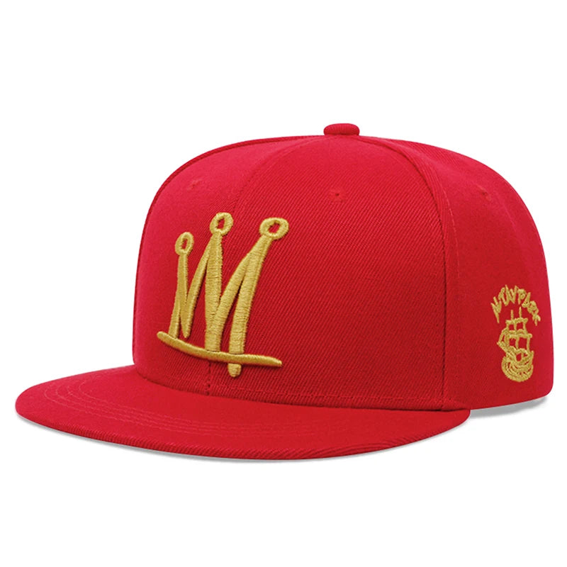 Crown Embroidered Flat Brimmed Snapback – Hip-Hop Street Baseball Cap