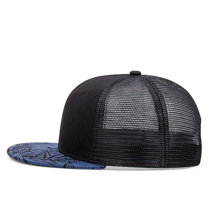 Bamboo Leaf Print Trucker Cap – Breathable Mesh Snapback Hat