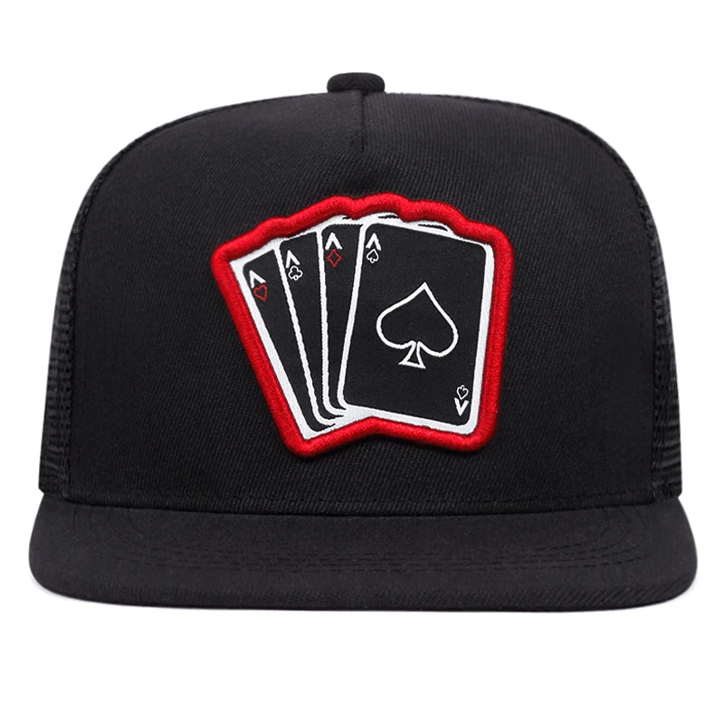 Playing Card Embroidered Flat Brim Baseball Cap – Hip Hop Streetwear Snapback