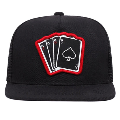 Playing Card Embroidered Flat Brim Baseball Cap – Hip Hop Streetwear Snapback