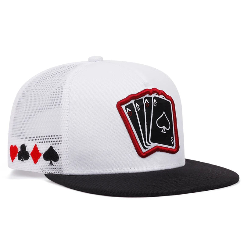 Playing Card Embroidered Flat Brim Baseball Cap – Hip Hop Streetwear Snapback