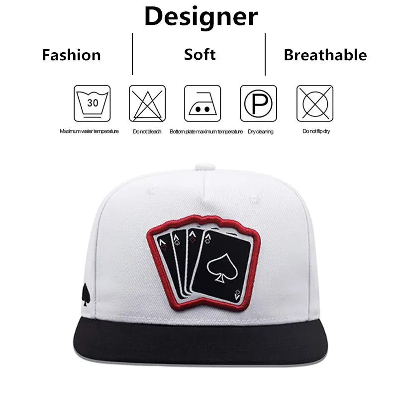 Playing Card Embroidered Flat Brim Baseball Cap – Hip Hop Streetwear Snapback