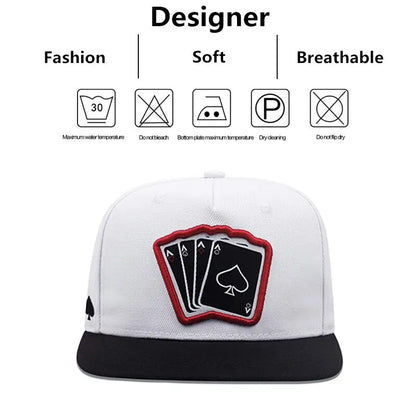 Playing Card Embroidered Flat Brim Baseball Cap – Hip Hop Streetwear Snapback