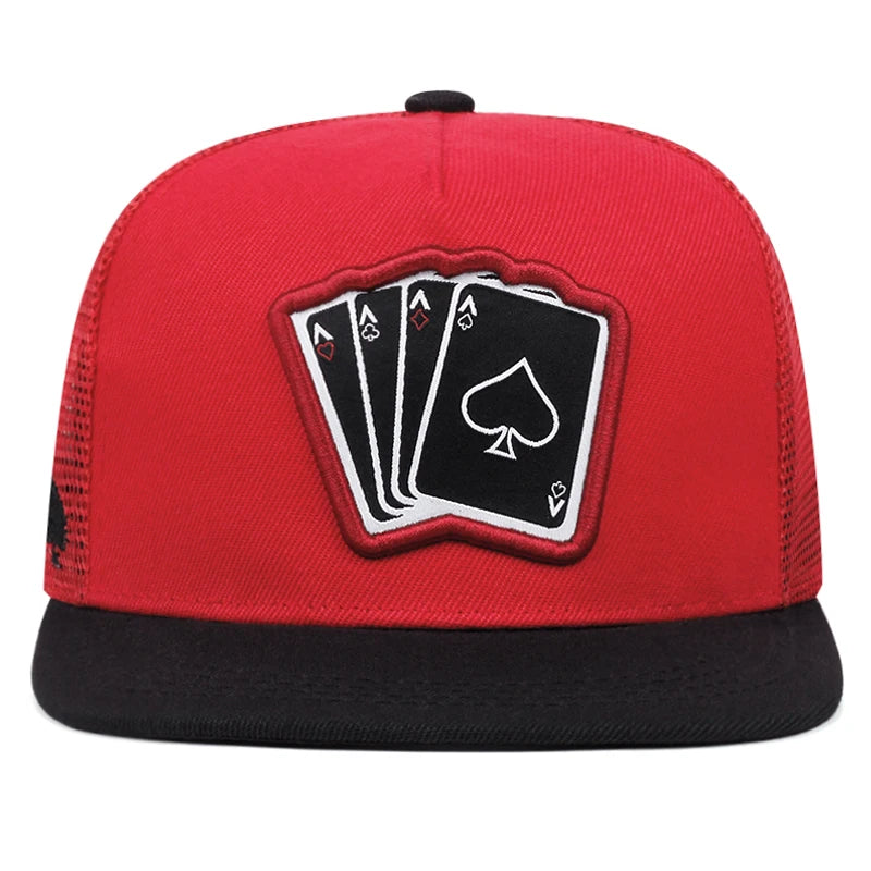 Playing Card Embroidered Flat Brim Baseball Cap – Hip Hop Streetwear Snapback