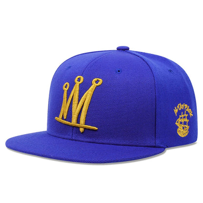Crown Embroidered Flat Brimmed Snapback – Hip-Hop Street Baseball Cap