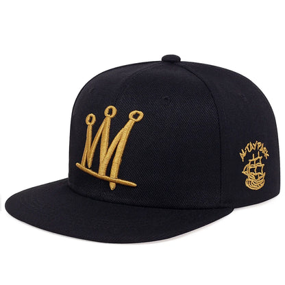 Crown Embroidered Flat Brimmed Snapback – Hip-Hop Street Baseball Cap