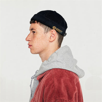 Retro Brimless Cap with Letter Label | Unisex Streetwear Beanie Hat