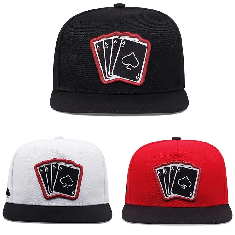 Playing Card Embroidered Flat Brim Baseball Cap – Hip Hop Streetwear Snapback