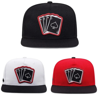 Playing Card Embroidered Flat Brim Baseball Cap – Hip Hop Streetwear Snapback