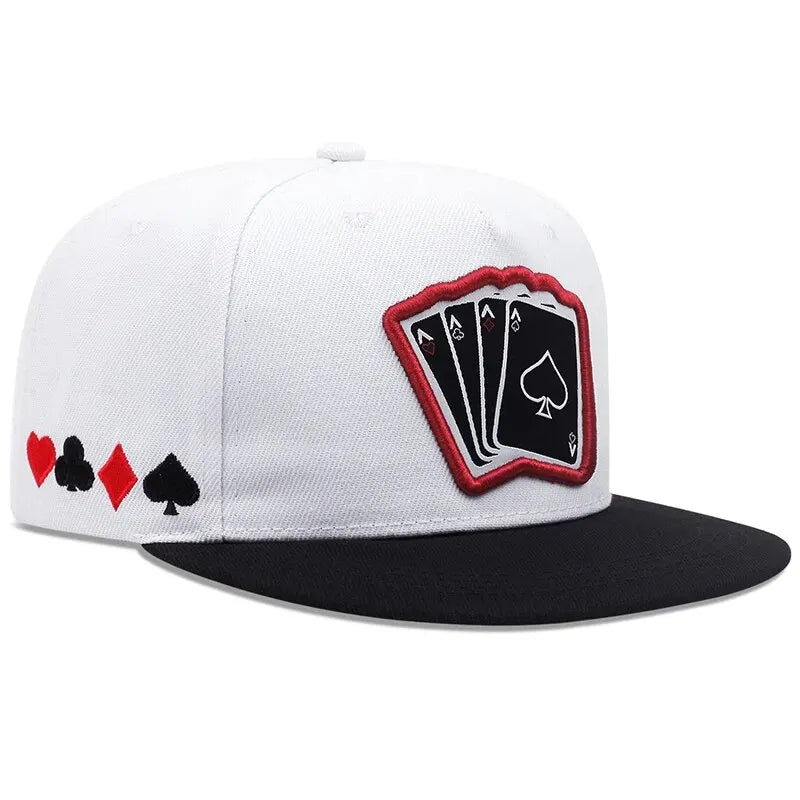 Playing Card Embroidered Flat Brim Baseball Cap – Hip Hop Streetwear Snapback