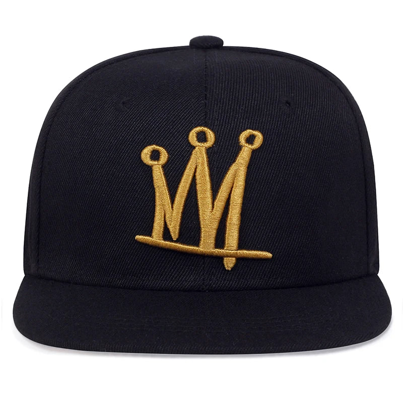 Crown Embroidered Flat Brimmed Snapback – Hip-Hop Street Baseball Cap