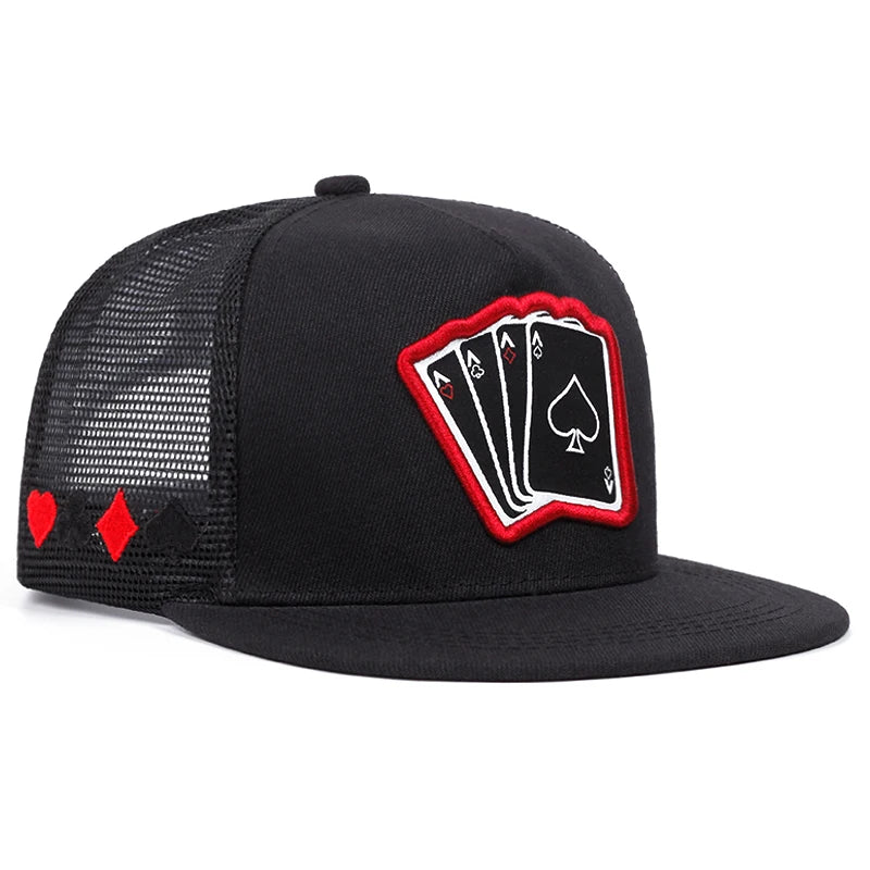 Playing Card Embroidered Flat Brim Baseball Cap – Hip Hop Streetwear Snapback