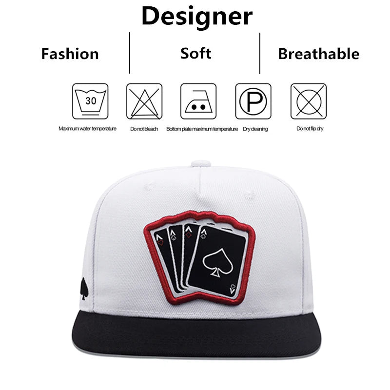 Playing Card Embroidered Flat Brim Baseball Cap – Hip Hop Streetwear Snapback