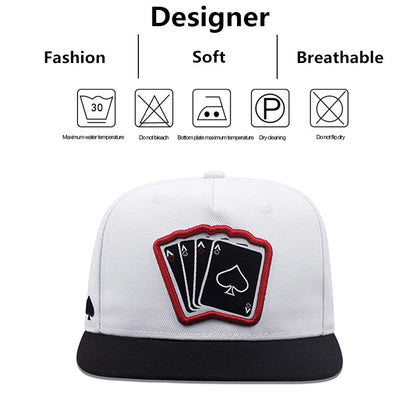 Playing Card Embroidered Flat Brim Baseball Cap – Hip Hop Streetwear Snapback