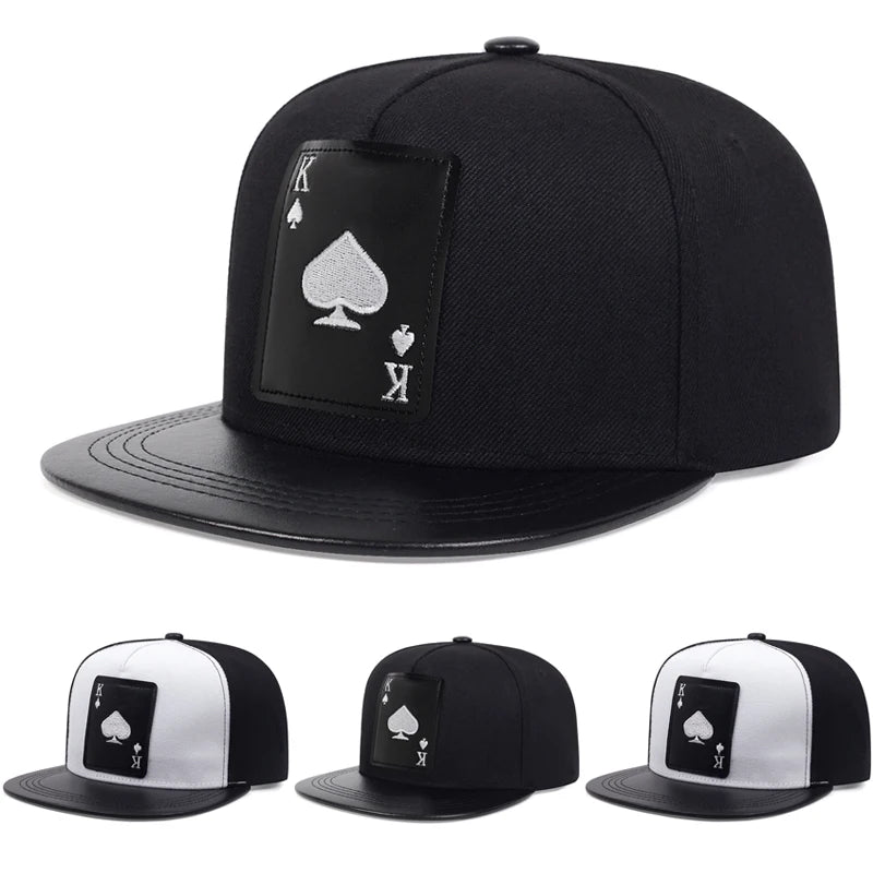 Poker Spades King Embroidered Flat Brim Hat – Hip Hop Streetwear Baseball Cap