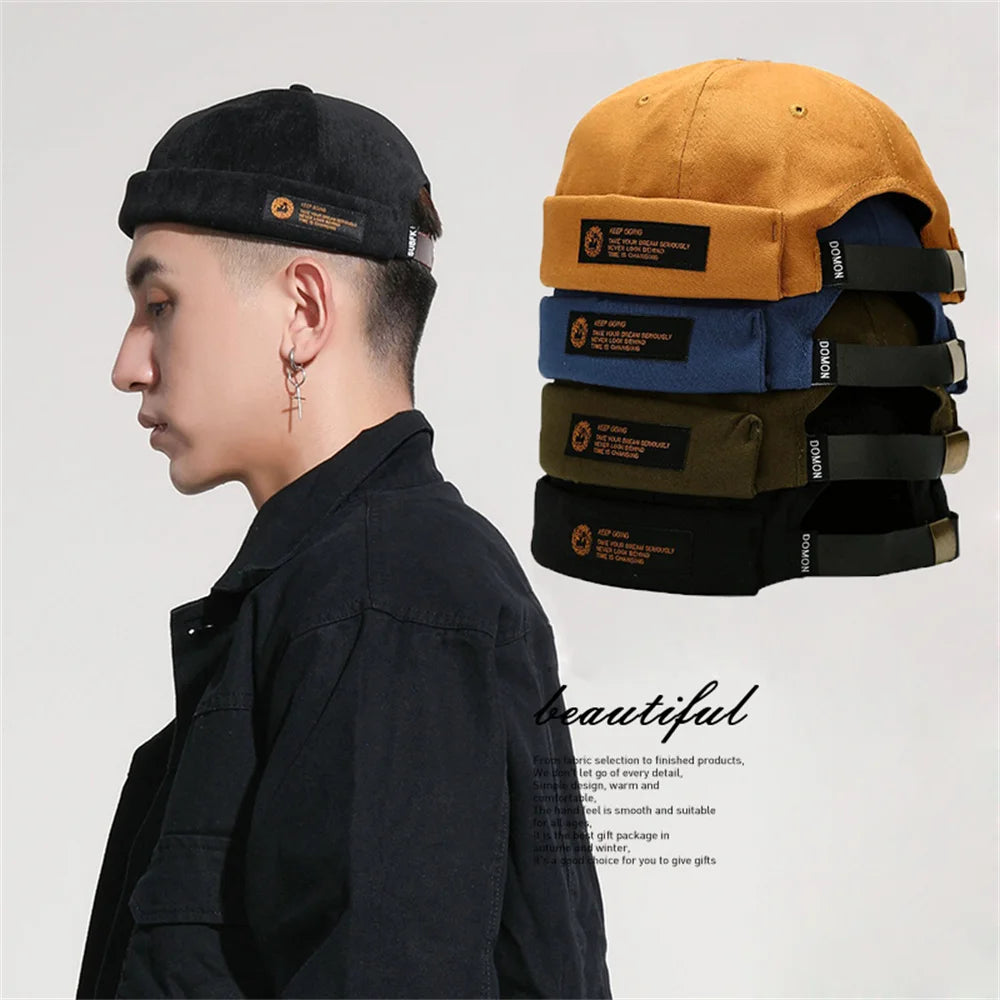 Retro Brimless Cap with Letter Label | Unisex Streetwear Beanie Hat