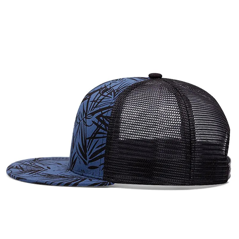 Bamboo Leaf Print Trucker Cap – Breathable Mesh Snapback Hat