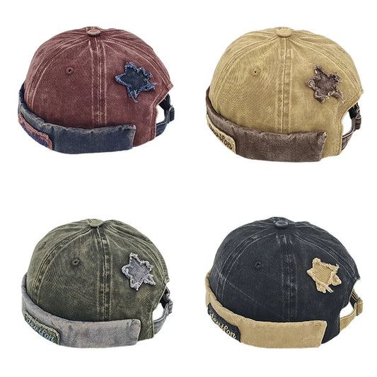 Unisex Washed Color Brimless Caps Without Visor Star Splicing Docker Cap Letter Adjustable Beanie Hat Vintage Style Hip Hop Hats