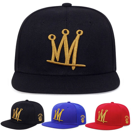 Crown Embroidered Flat Brimmed Snapback – Hip-Hop Street Baseball Cap