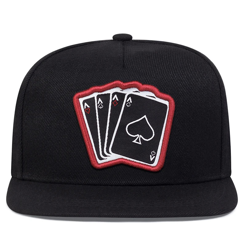 Playing Card Embroidered Flat Brim Baseball Cap – Hip Hop Streetwear Snapback