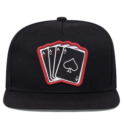 Playing Card Embroidered Flat Brim Baseball Cap – Hip Hop Streetwear Snapback