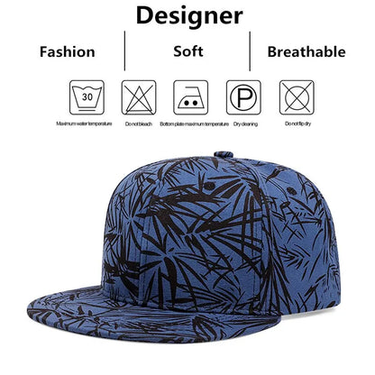 Bamboo Leaf Print Trucker Cap – Breathable Mesh Snapback Hat