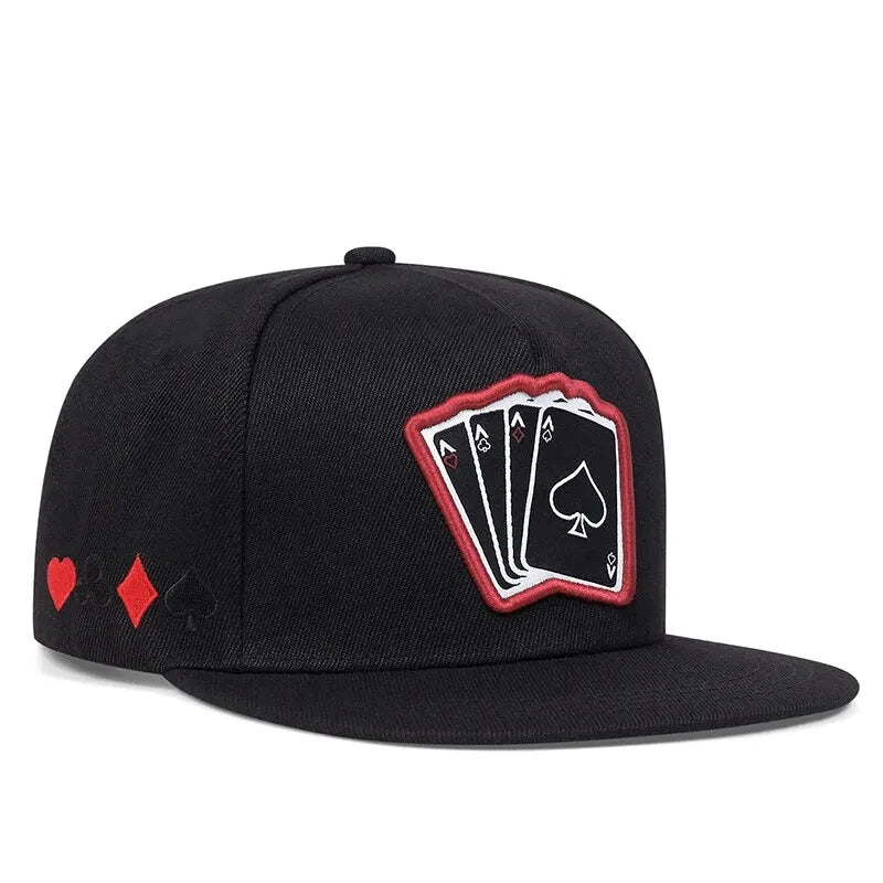 Playing Card Embroidered Flat Brim Baseball Cap – Hip Hop Streetwear Snapback